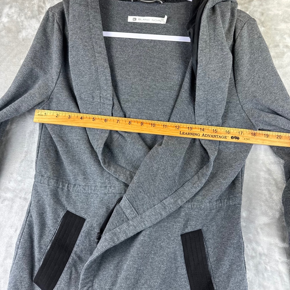 Blanc Noir Traveler Hooded Cardigan‎ Womens Med Black Gray Silk Lined  (1418) - Picture 9 of 11